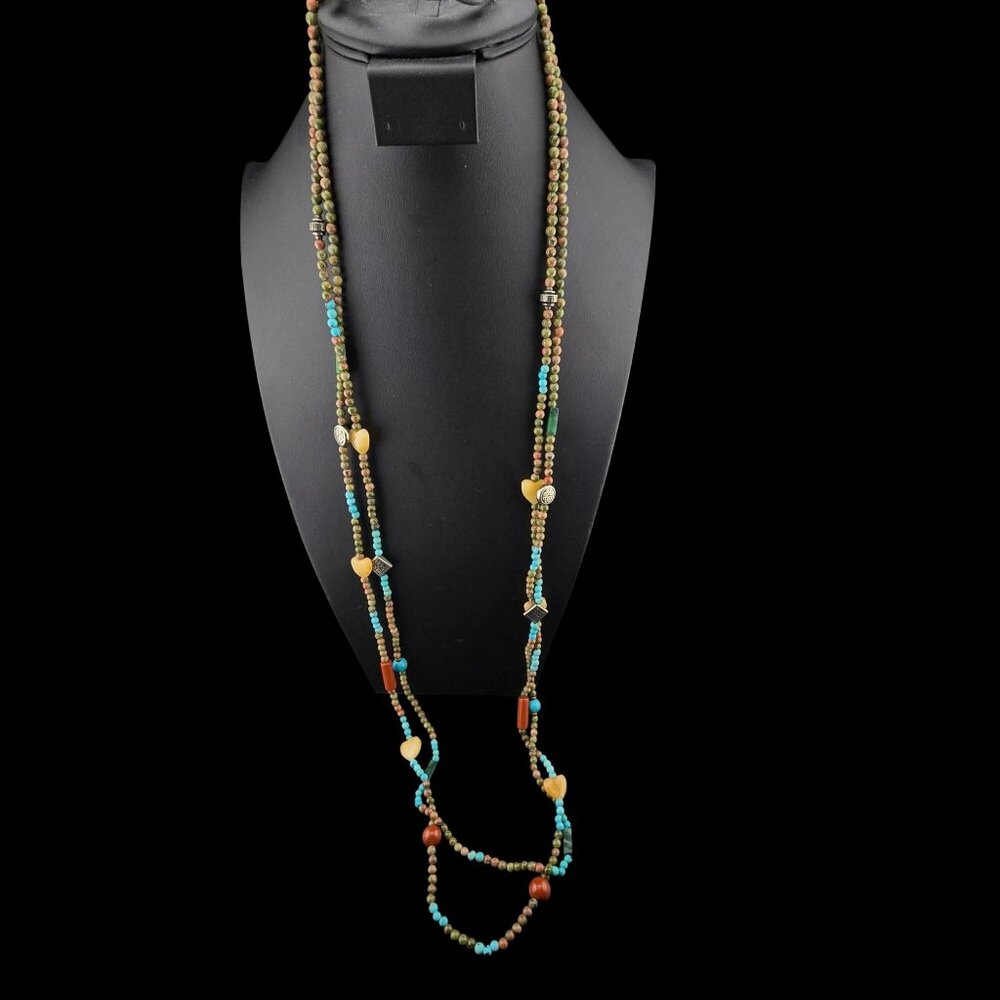 Multi-Strand Beaded Necklace With Heart Accents Easter Spring Boho - Picture 3 of 9